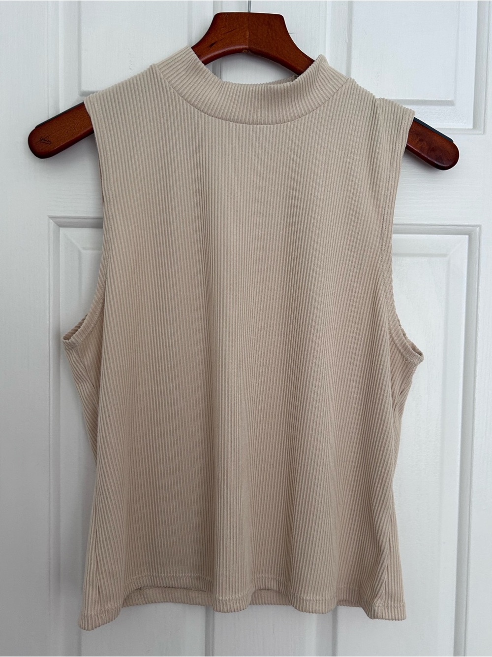 New York Laundry Ribbed Mock Neck Tank Top in Beige